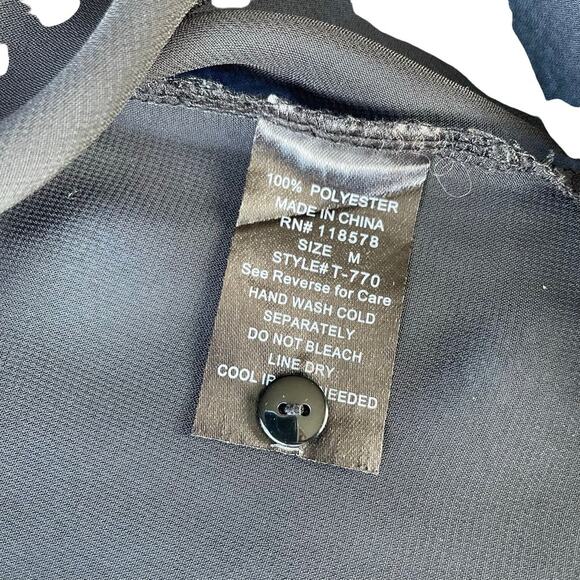 Women Black Sheer Blouse Beaded Collar Button Up Size M High Low Hem Glam Edgy - Picture 4 of 10